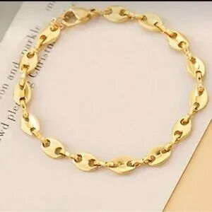 Gold Plated Stainless Steel Coffee Bean Link Bracelet